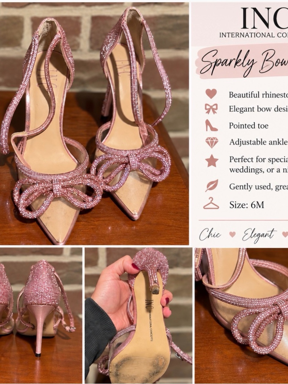 INC International Concepts Pink Rhinestone Bow Pointed-Toe Heels